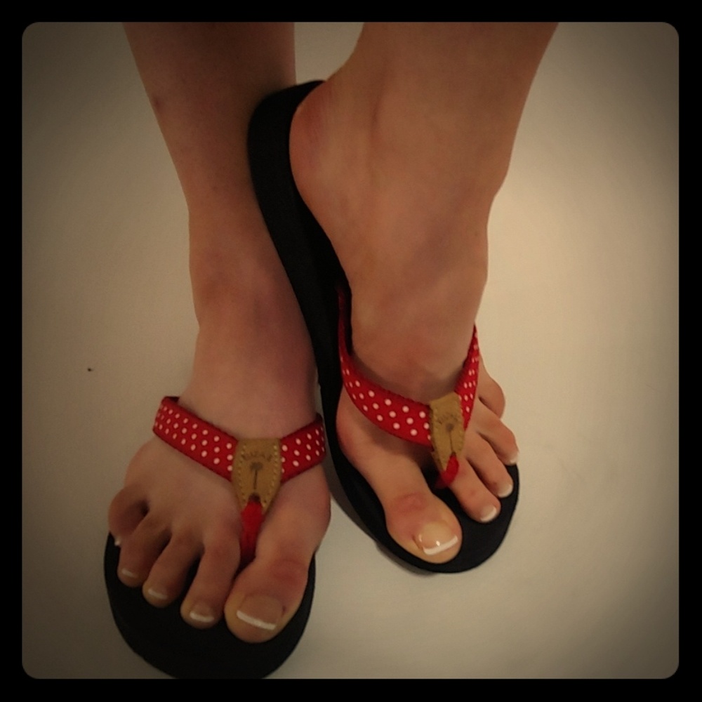 Red Eliza B flip flops